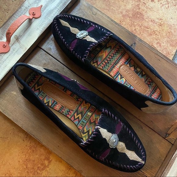 Aztec Western Boho Suede Hush Puppies Loafers Sz 8.5 - Picture 6 of 12